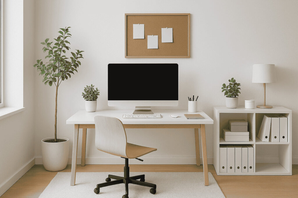 Minimalist organized desk setup for ADHD entrepreneur productivity and mental clarity